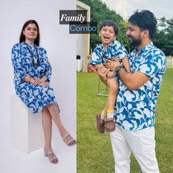 Cotton Flower Power Blue Twinning Outfits for Family: Match in Style!