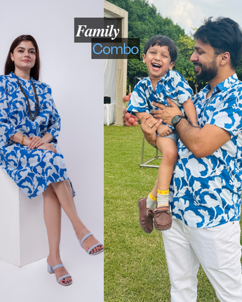 Cotton Flower Power Blue Twinning Outfits for Family: Match in Style!