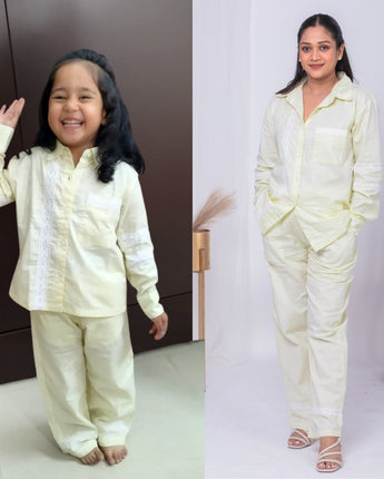 Paris Co-Ords Set Twinning for Mother and Daughter| Yellow| Linen and Laces