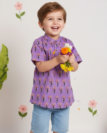 Cotton Boys Kurta Shirt Purple Boota