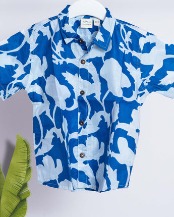 Cotton Boys Kids Shirt Flower Power Blue
