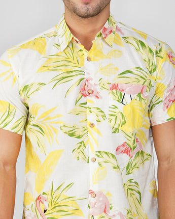 Weekends Shirt for Men| Yellow Flamingos| Pure Cotton