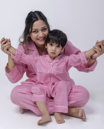 Sunday Stripes Twinning Nightsuit Set| Pure Cotton