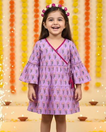 Cotton Girls Frock Purple Boota