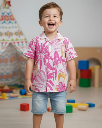 Hawaiian Shirt for Boys| Pink Jungle| Pure Cotton