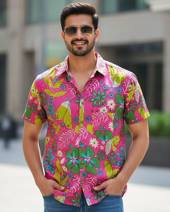 Vacation Mood Shirt for Men| Neon Garden | Pure Cotton