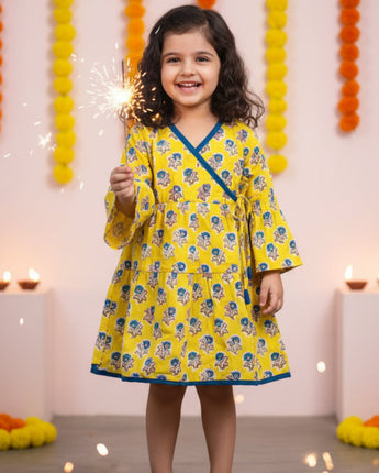 Cotton Girls Frock Yellow Boota