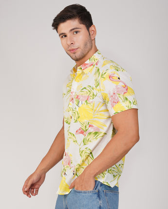 Weekends Shirt for Men| Yellow Flamingos| Pure Cotton