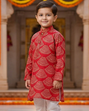 Red Bandhani Kurta Pajama Set for Boys| Pure Cotton