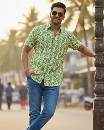 Tropical Shirt for Men| Green Forest | Pure Cotton