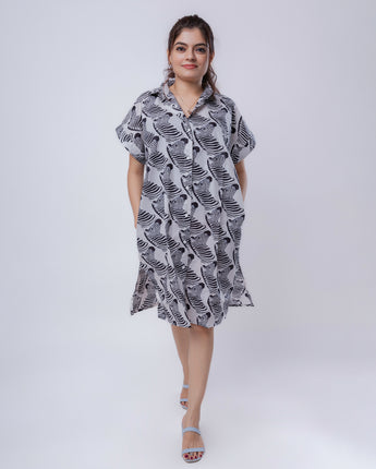Cotton Women Shirt Dress Zebra