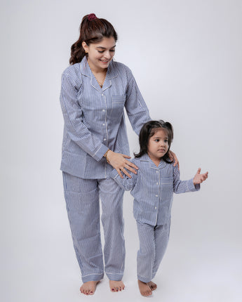 Classy Stripes Twinning Nightsuit Set| Pure Cotton