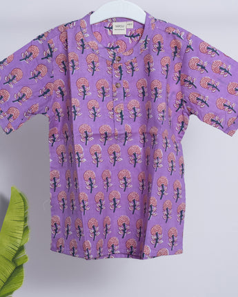 Cotton Boys Kurta Shirt Purple Boota