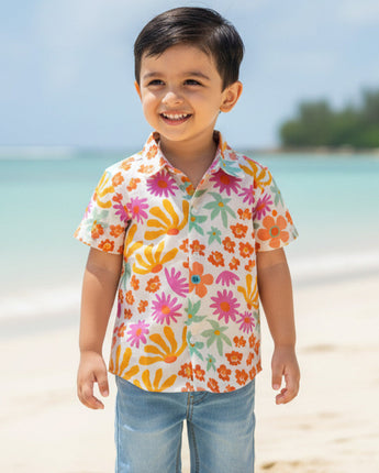 Orange Floral Shirt for Boys | Pure Cotton