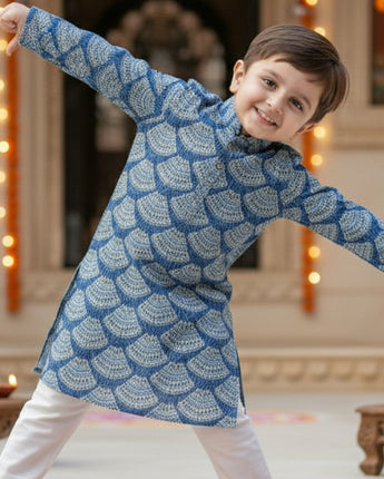 Blue Bandhani Kurta Pajama Set for Boys| Pure Cotton