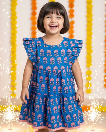 Cotton Girls Frock Blue Boota