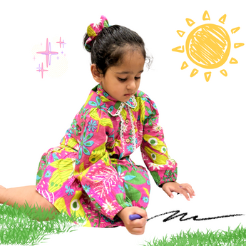 Cute Holiday Dress for Girls| Neon Garden| Pure Cotton