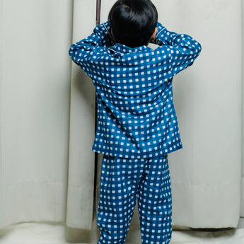 Blue Checkerboard Kids Nighsuit  Set