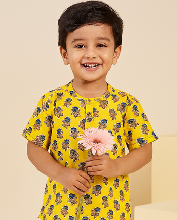 Cotton Boys Kurta Shirt Yellow Boota