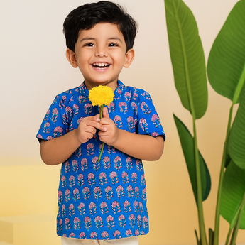 Cotton Boys Kurta Shirt Blue Boota
