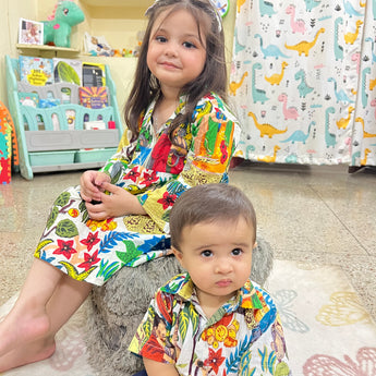 Cotton jungle safari sibbling twinning outfits