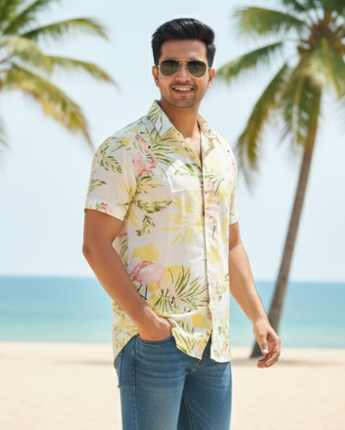Weekends Shirt for Men| Yellow Flamingos| Pure Cotton