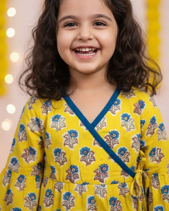 Cotton Girls Frock Yellow Boota