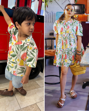 White Bird Twinning Holiday Outfits for Mother and Son| Pure Cotton