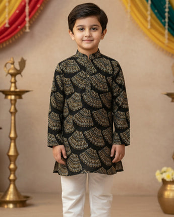 Black Bandhani Kurta Pajama Set for Boys| Pure Cotton