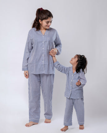 Classy Stripes Twinning Nightsuit Set| Pure Cotton