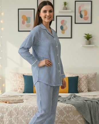 Classy Strips| Adult Nightsuit Set| Pure Cotton