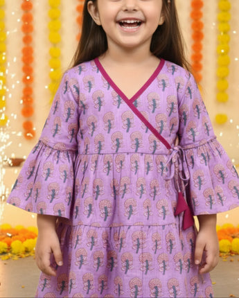 Cotton Girls Frock Purple Boota