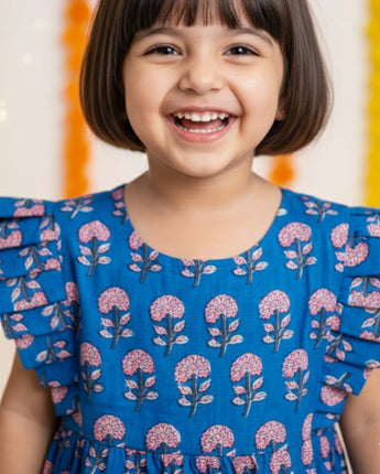 Cotton Girls Frock Blue Boota
