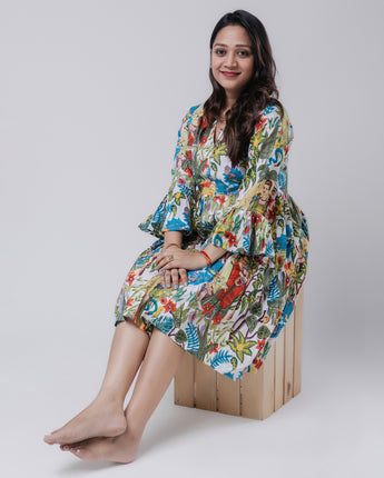 Cotton Women Flare Dress Jungle Safari