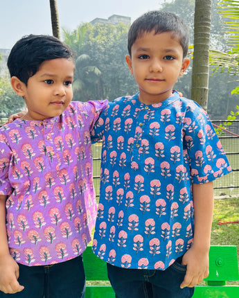 Cotton Boys Kurta Shirt Blue Boota