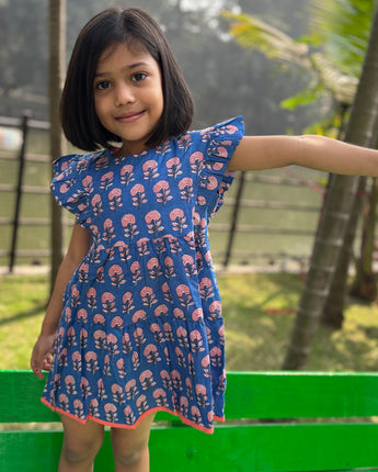 Cotton Girls Frock Blue Boota