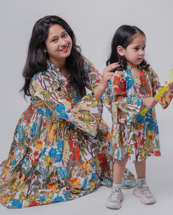 Adorable Cotton Jungle Safari Twinning Dresses for Moms & Baby Girl: Match in Style!