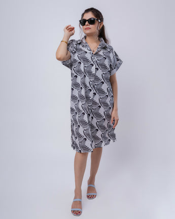 Cotton Women Shirt Dress Zebra