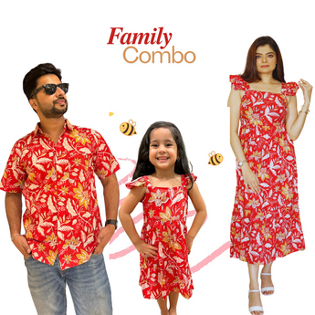 Red Floral Firework| Family Twinning (Baby Girl): Match in Style! | Pure Cotton