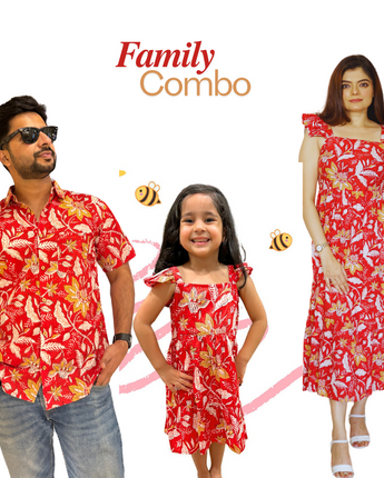 Red Floral Firework| Family Twinning (Baby Girl): Match in Style! | Pure Cotton