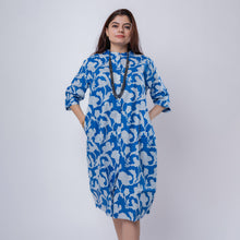 Load image into Gallery viewer, Cotton Women Shirt Dress Flower Power Blue
