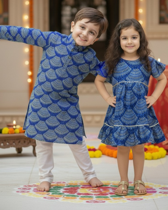 Blue Bandhani Sibling Twinning Outfits| Pure Cotton