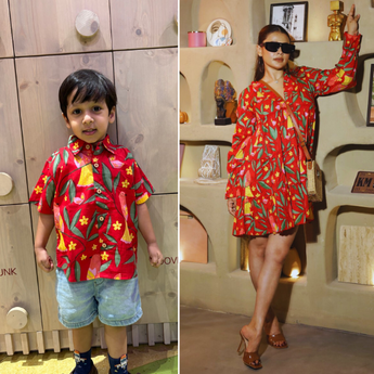 Red Bird Twinning Outfit for Mother and Son| Pure Cotton