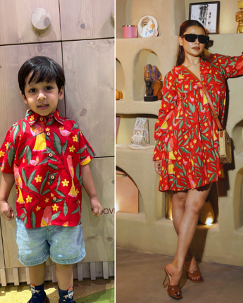 Red Bird Twinning Outfit for Mother and Son| Pure Cotton