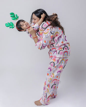 Over The Rainbow Twinning Nightsuit Set| Pure Cotton