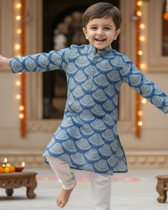 Blue Bandhani Kurta Pajama Set for Boys| Pure Cotton