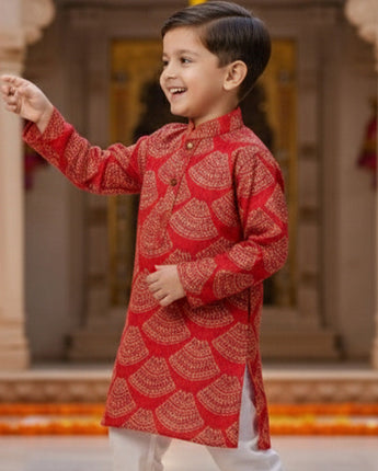 Red Bandhani Kurta Pajama Set for Boys| Pure Cotton