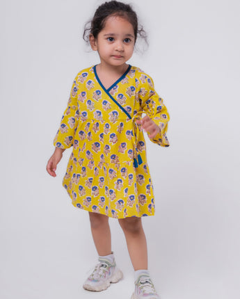 Cotton Girls Frock Yellow Boota