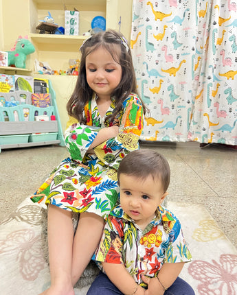 Cotton jungle safari sibbling twinning outfits