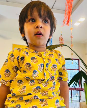 Cotton Boys Kurta Shirt Yellow Boota